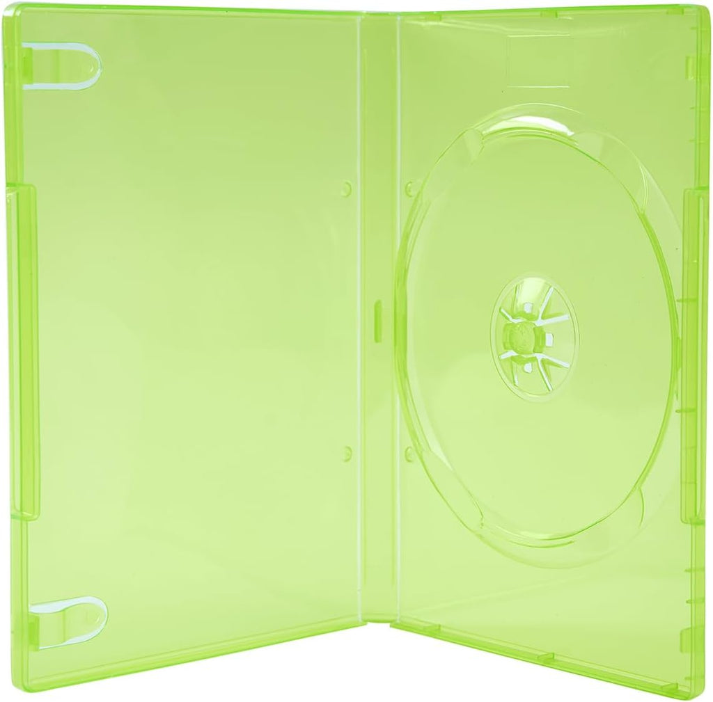 Maxtek 14mm Transparent Green Standard Single Capacity DVD Case with Outter Clear Sleeve Compatible for Xbox Game Discs, 100 Pieces Pack