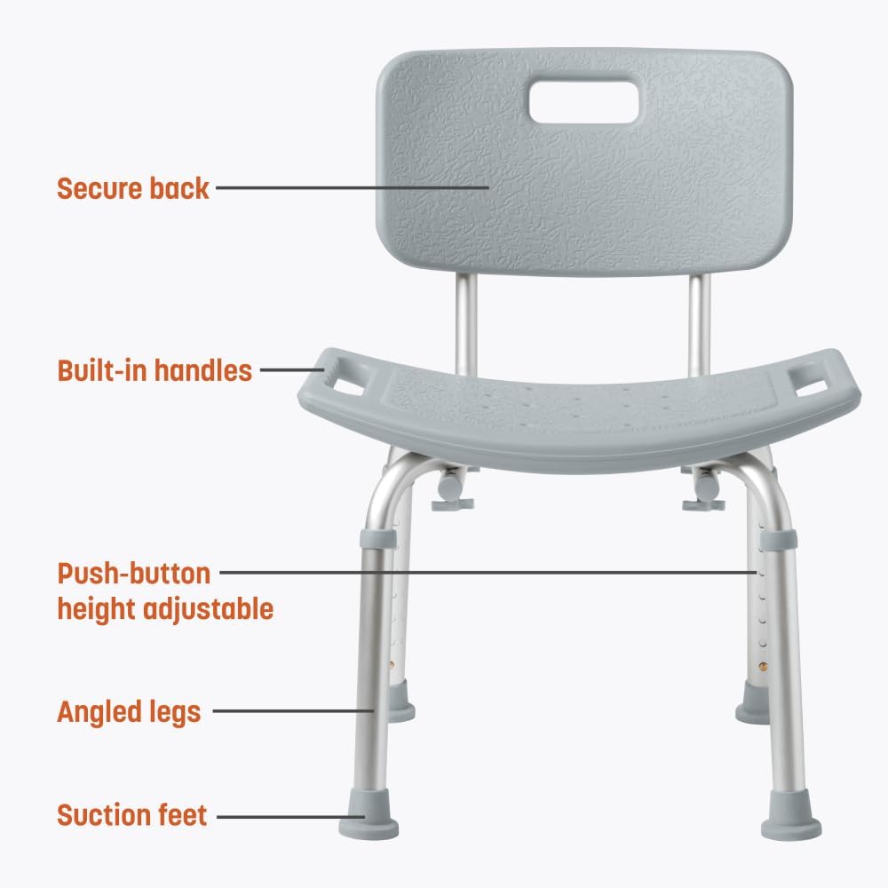 Caring Bath Chair for Seniors, Shower Seat with Back, Suction Feet, Non-Slip ...