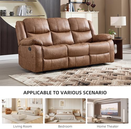 EBELLO Faux Leather Manual Reclining Sofa, Mid-Century Modern Overstuffed Arm...