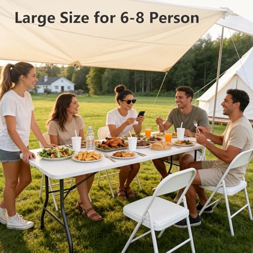 Folding Table 2 Pack, 6 FT Foldable Plastic Table with Carrying Handle, Heavy...