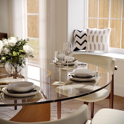 POVISON Round Dining Table for 4, 51" Glass Tabletop Dining Table with B...