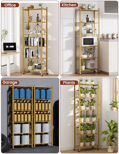 ALANNG 73.6 Inch Folding Bookshelf, 6 Tier Metal Bookcase and Bookshelves