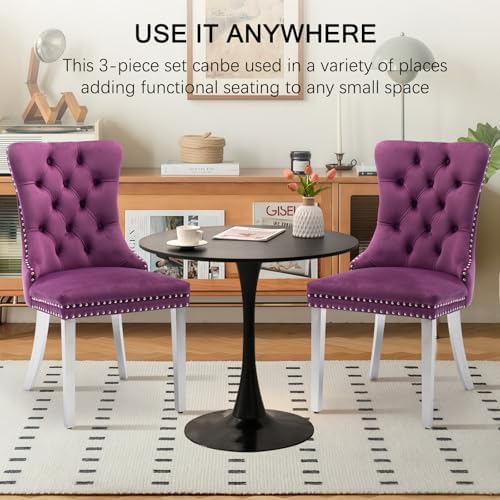 3-Pieces Dining Sets, 31.5" Round Dining Table with 2 Velvet Upholstered...