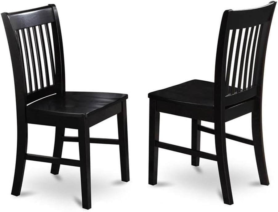 East West Furniture NFC-BLK-W Norfolk Dining Chairs - Slat Back Wood Seat Kitchen Chairs, Set of 2, Black