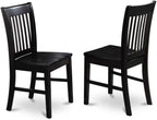 East West Furniture NFC-BLK-W Norfolk Dining Chairs - Slat Back Wood Seat Kitchen Chairs, Set of 2, Black