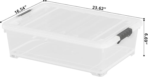 30 L Wheeled Latch Box, Clear Underbed Storage Bin with Lid, Black Latch, 4 Count