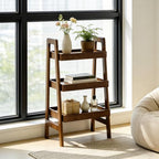 Wood Ladder Shelf with Edges 3 Tier Small Bookshelf Freestanding Open Storage Rack Modern Planter Stand for Living Room, Bedroom, Office