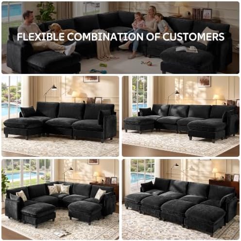 Ihanherry 139" Oversized V-Shaped Modular Sectional Couch, 9-Seater Clou...