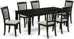 East West Furniture LGDA7-BLK-C 7 Piece Modern Dining Table Set Consist of a Rectangle Wooden Table with Butterfly Leaf and 6 Linen Fabric Kitchen Dining Chairs, 42x84 Inch, Black