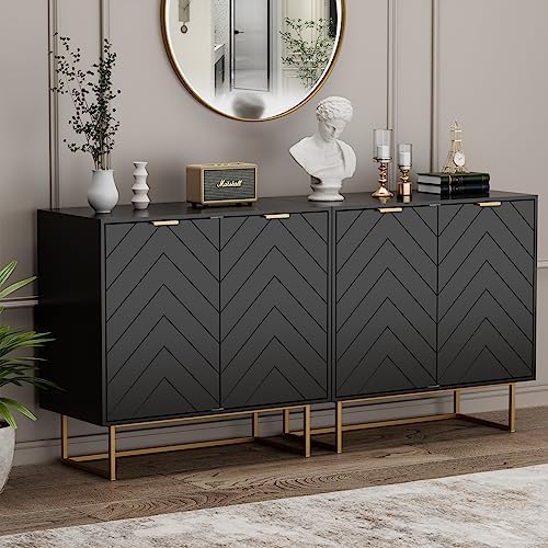 Modern Sideboard Buffet with Storage, Set of 2 Modular Cabinets, Black