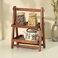 2-Tier Wooden Ladder Shelf, Rustic Farmhouse Storage Rack, Small Tabletop Organizer for Kitchen Counter Living Room Bedroom, Natural Brown Finish
