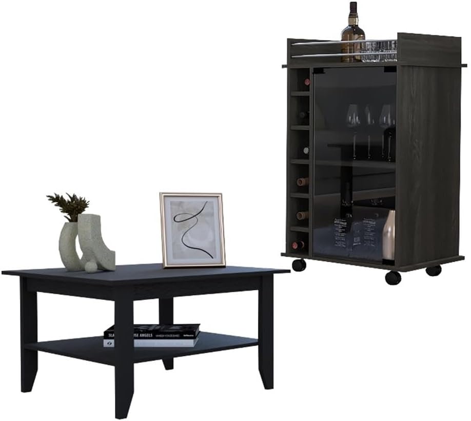 Pemberly Row 2 Piece Living Room Set, Engineered Wood in Black and Espresso F...