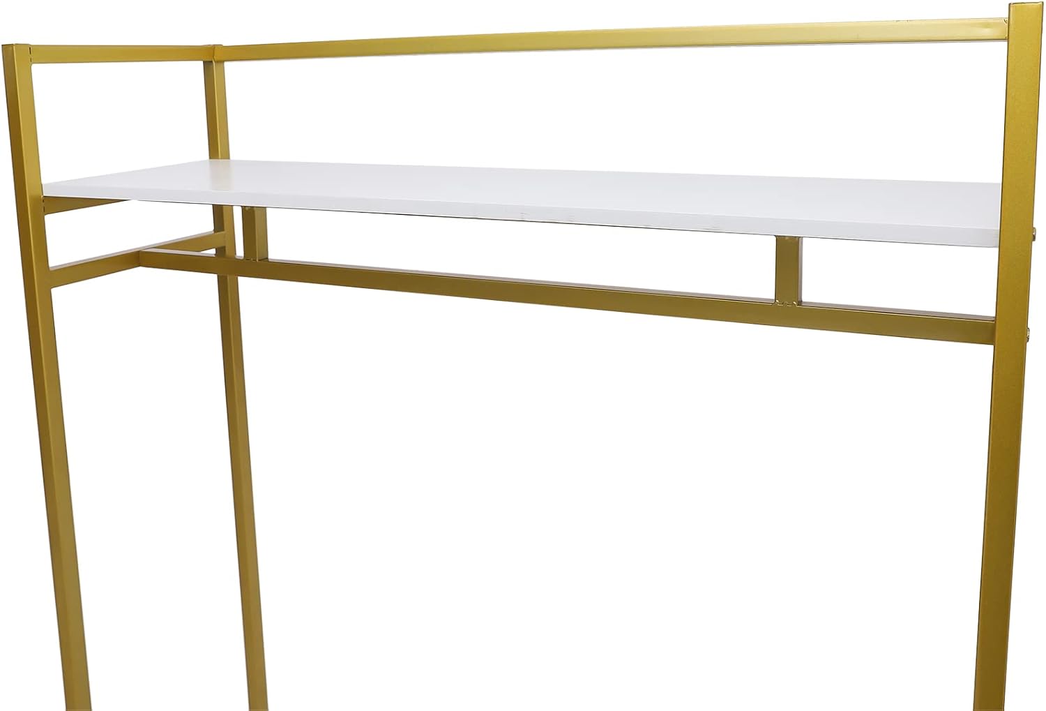 Heavy Duty Clothing Rack with Shelves, Gold Metal Freestanding Garment Rack for Retail Display, Rolling Portable Closet for Hanging Long Dresses Clothes Shoes Bags