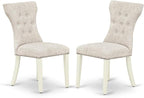 East West Furniture ANGA3-LWH-35 3 Piece Dining Room Furniture Set Contains a Round Dining Table with Pedestal and 2 Doeskin Linen Fabric Upholstered Chairs, 36x36 Inch, Linen White