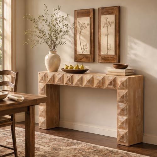 59.06" Rustic Console Table, Accent Entryway Table with 3D Carved Detail...