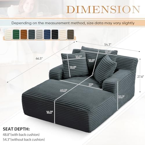 Antetek Oversized Chaise Lounge Chair Indoor, Modern 50-inch Upholstered Cord...