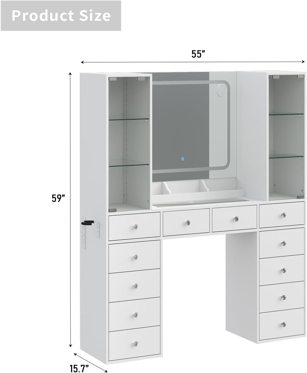 Yanosaku Vanity with 12 Drawers & 2 RBG Lights Cabinets, Makeup Vanity wi...