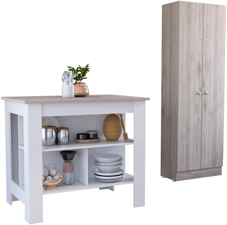 8-Shelf 2-Door Kitchen Island and Pantry Cabinet Set | Includes 8 shelves and...