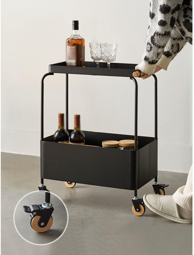 Coffee Table Living Room Small Trolley Wheeled Storage Rack Movable Sofa Side...