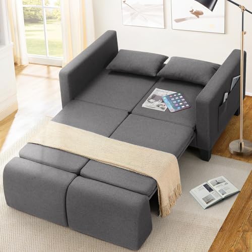 SEJOV 6-in-1 Convertible Sofa Bed, 58" Loveseat Sleeper Sofas, Gray | Pu...
