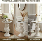 Modern Ivory Eagle Accent Table - 24.41" Minimalist White Resin Eagle Head Pedestal Table with 17.72" Round Faux Marble Top, Unique Animal Art Sculpture Side Table for Chic Home Decor, 24.25 LBS