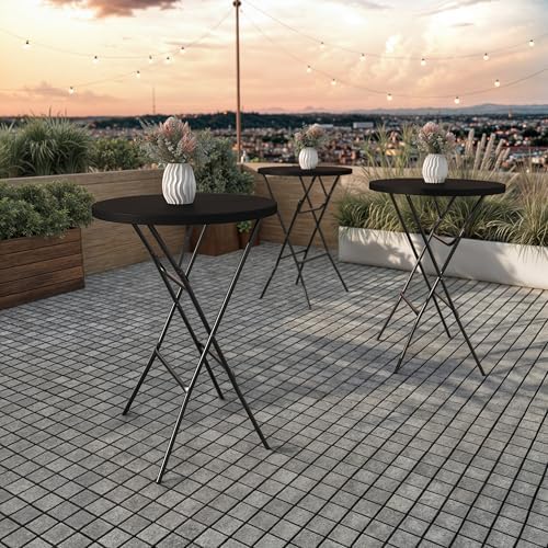 Flash Furniture 2.6 ft Plastic Round Folding Table, Black, 4-Pack