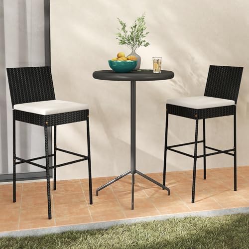 Tangkula Set of 4 Patio Wicker Barstools, Outdoor Bar Height Chair w/Soft Sea...