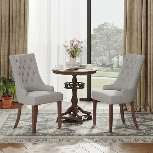 COLAMY Wingback Upholstered Dining Chairs Set of 2, Fabric Side Dining Room C...