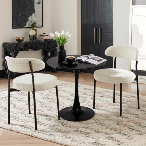 24" Small Round Kitchen Table Set for 2 with Velvet Upholstered Chairs