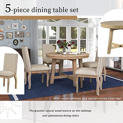 Harper & Bright Designs Round Kitchen Dining Table Set for 4, 5 Piece Far...