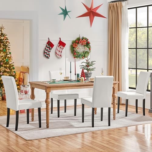 Yaheetech Dining Chairs Set of 4 Upholstered Kitchen Chairs White