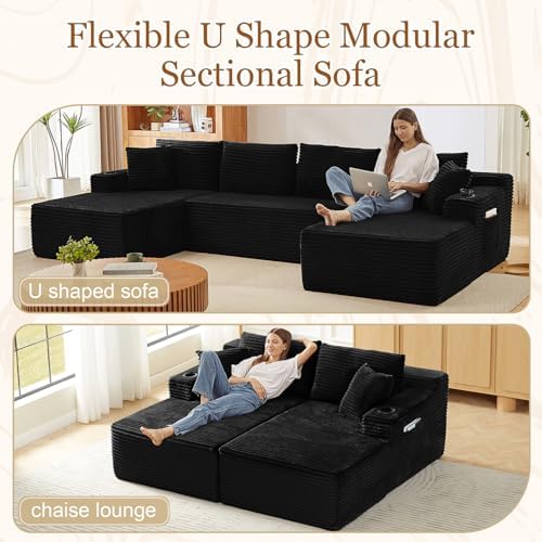 134 Inch Modular Sectional Sleeper Sofa, Cloud Couch for Living Room, U Shape...