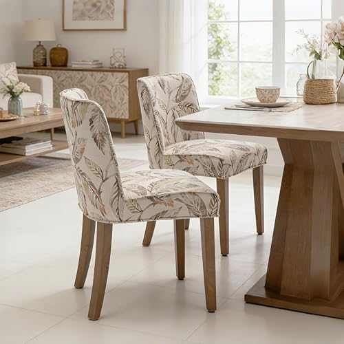 Dining Room Chairs Set of 6, Linen Fabric Floral Pattern Kitchen Chairs with ...