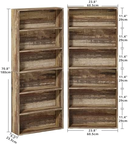 IRONCK Bookshelf and Bookcases 70" Tall, 6 Tiers Display Storage Shelves