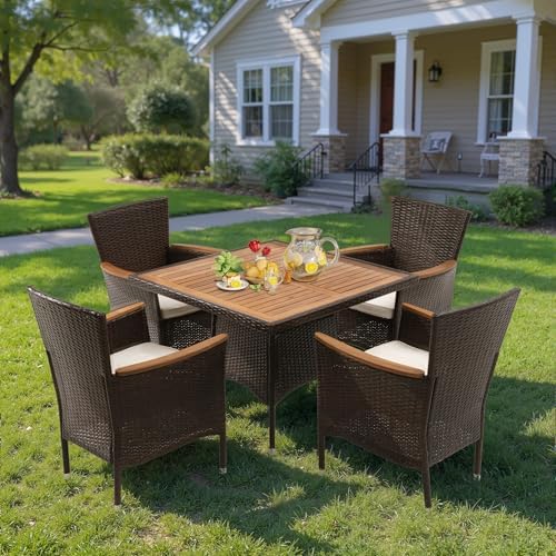 Wisteria Lane Patio Outdoor Table and Chairs Set, Rattan Outdoor Patio Furnit...