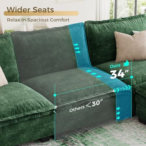 KKL Large V-Shaped Modular Sectional Sofa, 7 Seater Cloud Couch with Ottoman,...