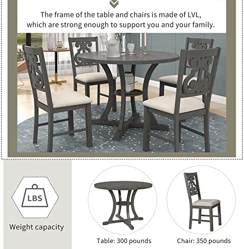 Harper & Bright Designs 5-Piece Round Dining Table and Chair Set, Round D...