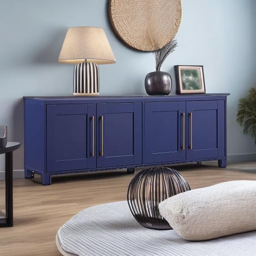 Henn&Hart TV Stand for TVs up to 75" with 2 Concealed Storage Cabinets with an Adjustable Shelf for Living Room, Family Room, or Office, Navy