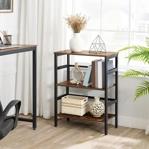 HOOBRO 3 Tier Bookshelf, 23.6" L Industrial Bookcase, Record Storage Rac...