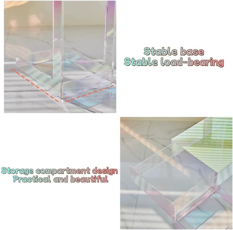 Acrylic Side Table with Integrated Base, Iridescent End Table, C-Shape Nights...