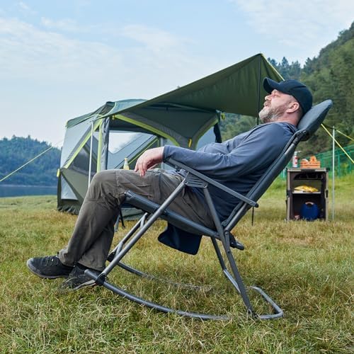 Timber Ridge Oversized Folding Rocking Camping Chair, Padded Outdoor Rocker w...
