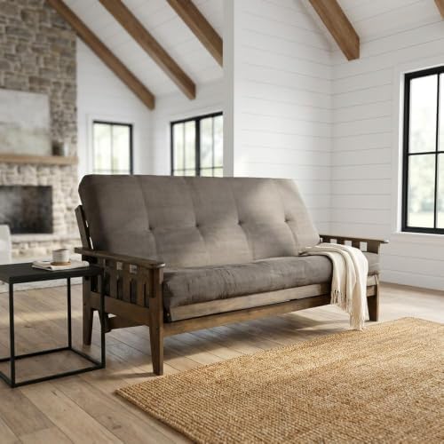 Kodiak Furniture Tucson Full Size Futon Set in Rustic Walnut Finish, Suede Gray