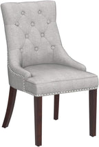 Upholstered Dining Chairs with Arms, Set of 2, Dining Room Chairs with Solid Wood Legs and Tufted Backrest(Linen+Grey)