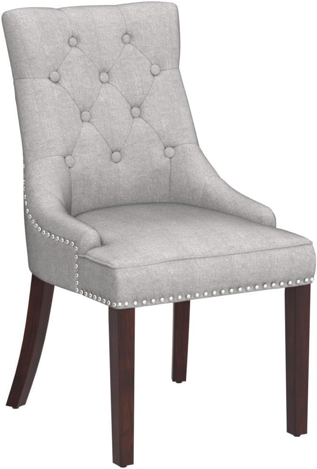 Upholstered Dining Chairs with Arms, Set of 2, Dining Room Chairs with Solid Wood Legs and Tufted Backrest(Linen+Grey)