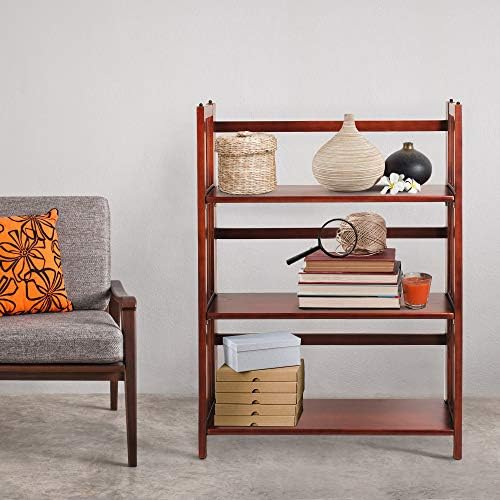 Casual Home 3-Shelf 27.5" Wide Folding Stackable Bookcase, Walnut (New)