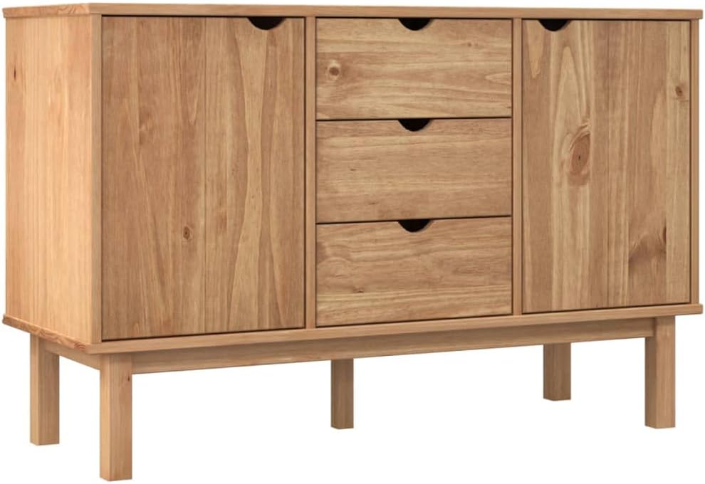 Scandinavian Sideboard Solid Pine Wood Engineered Wood Medium Large Brown 4 P...