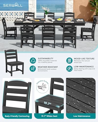 SERWALL 9Pcs 84" HDPE Outdoor Dining Set for 8 with Armless Chairs,Black
