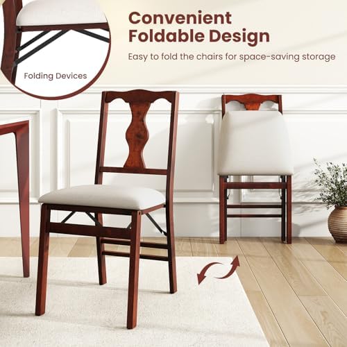 KOTEK Folding Dining Chairs Set of 4, Wooden Kitchen Chairs with Linen Fabric...