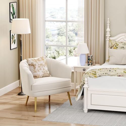 Velvet Accent Chair Set of 2, Barrel Armchair, Beige | Velvet Upholstery, Golden Metal Legs, Comfy Barrel Back, Modern Style, Living Room Bedroom Office