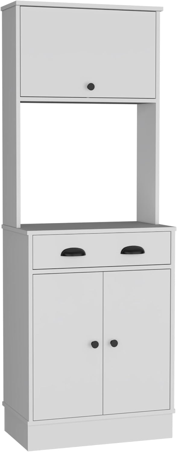 Kitchen 66.3" H with Drawer, 2 Cabinets, and Microwave Stand, White